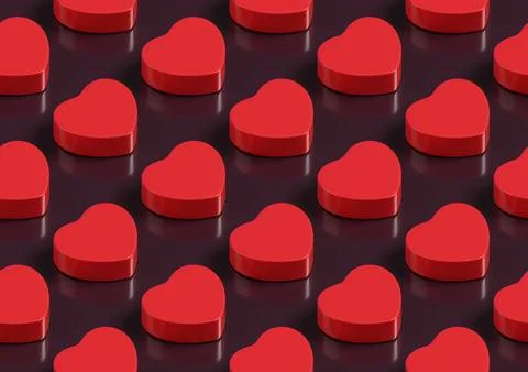 Isometric seamless pattern of three-dimensional red hearts. 3D illustration. 스톡 일러스트