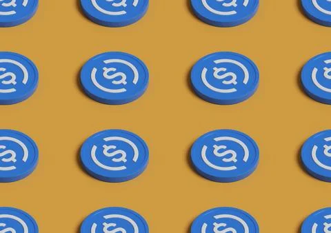 Isometric seamless pattern of USDC coin. 3d illustration. Stockfoto's