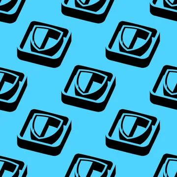 Isometric seamless vector pattern of shield symbols in 3D square tiles Illustrazione stock