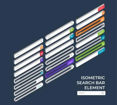 Isometric search bar vector element design templates set. Vector illustration Stock Illustration