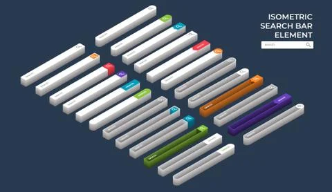 Isometric search bar vector element design templates set. Vector illustration Stock Illustration