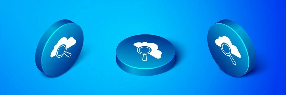 Isometric Search cloud computing icon isolated on blue background. Magnifying Stock Illustration