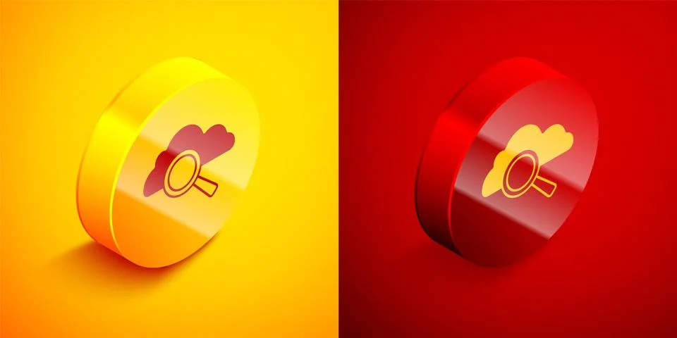 Isometric Search cloud computing icon isolated on orange and red background.. Stock Illustration
