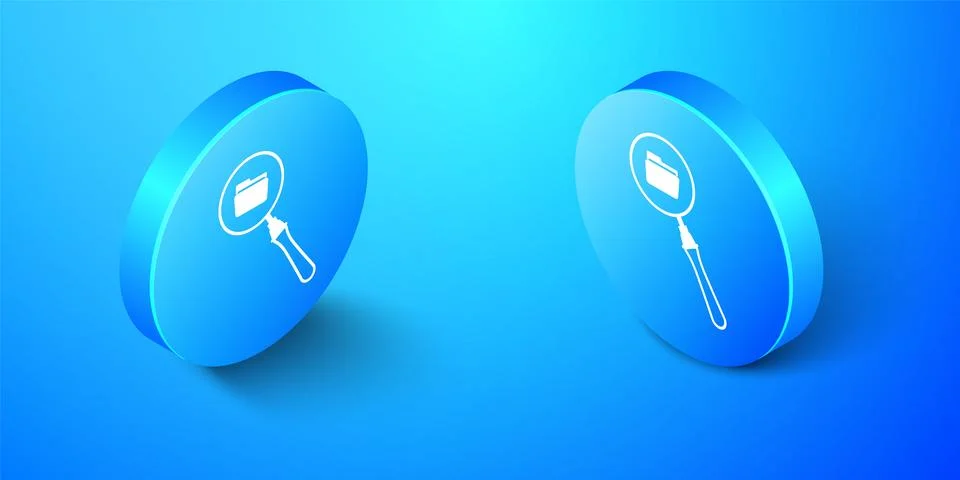 Isometric Search concept with folder icon isolated on blue background 스톡 일러스트