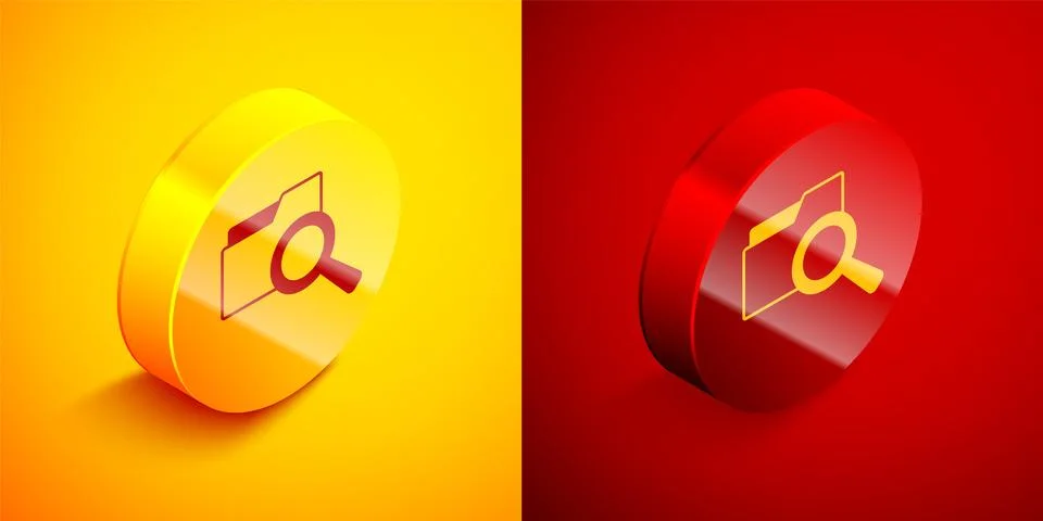 Isometric Search concept with folder icon isolated on orange and red backgr.. Stock-Illustration