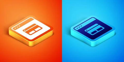 Isometric Search engine icon isolated on orange and blue background. Vector 스톡 일러스트