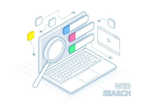 Isometric search engine result page flat vector. Stock Illustration
