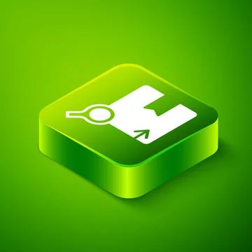 Isometric Search package icon isolated on green background. Parcel tracking Stock Illustration