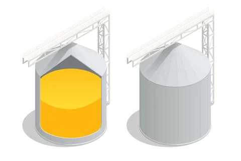 Isometric section of a cylindrical grain silo for infographics. Export wheat Stock Illustration