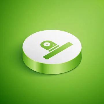 Isometric Security camera icon isolated on green background. White circle button Stock Illustration