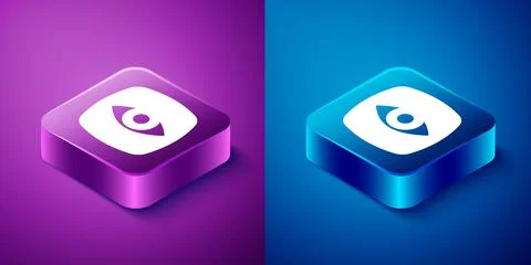 Isometric Security camera icon isolated on blue and purple background. Square Illustrazione stock