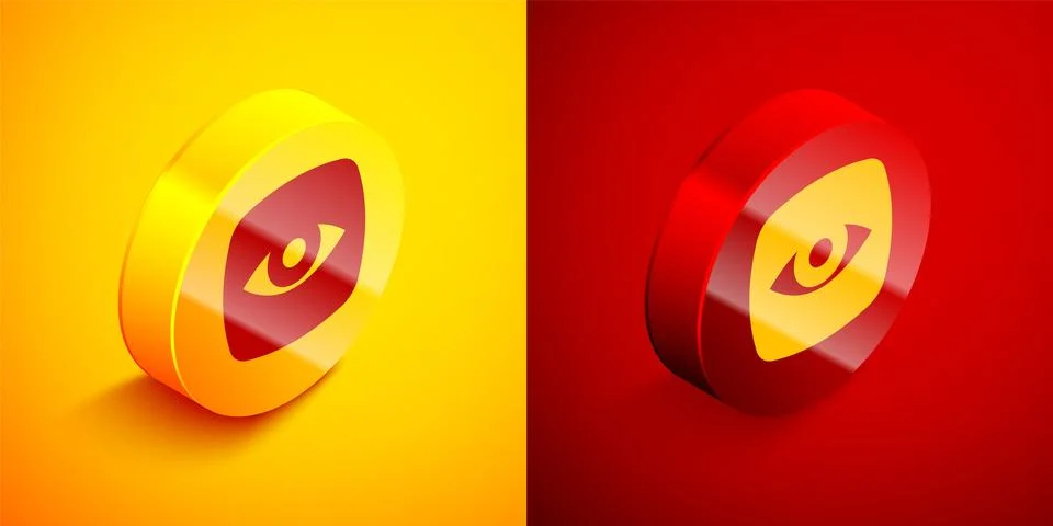 Isometric Security camera icon isolated on orange and red background. Circle  Stock Illustration