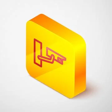 Isometric Security camera icon isolated on green background. White circle but Illustrazione stock