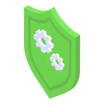 Isometric security shield with gears icon Stockillustratie