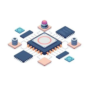 Isometric Semiconductor Chip with Connected Components イラスト素材