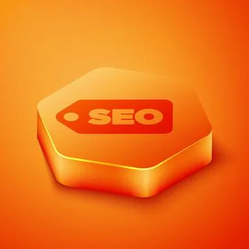 Isometric SEO optimization icon isolated on orange background. Orange hexagon Stock Illustration