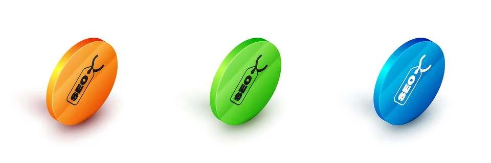 Isometric SEO optimization icon isolated on white background. Circle button.  스톡 일러스트