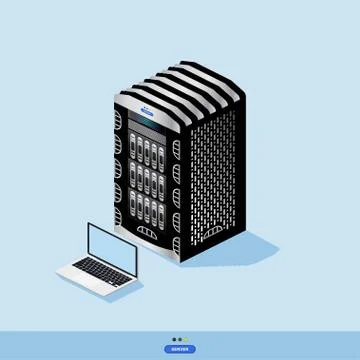 Isometric server data center cloud with laptop. Vector illustration EPS 10 Stock Illustration