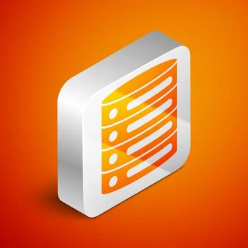 Isometric Server, Data, Web Hosting icon isolated on orange background. Silver Stock Illustration