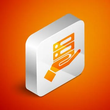 Isometric Server, Data, Web Hosting icon isolated on orange background. Silver Illustrazione stock