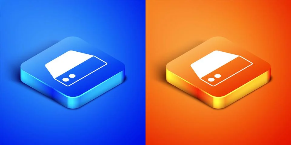 Isometric Server, Data, Web Hosting icon isolated on blue and orange background Illustrazione stock