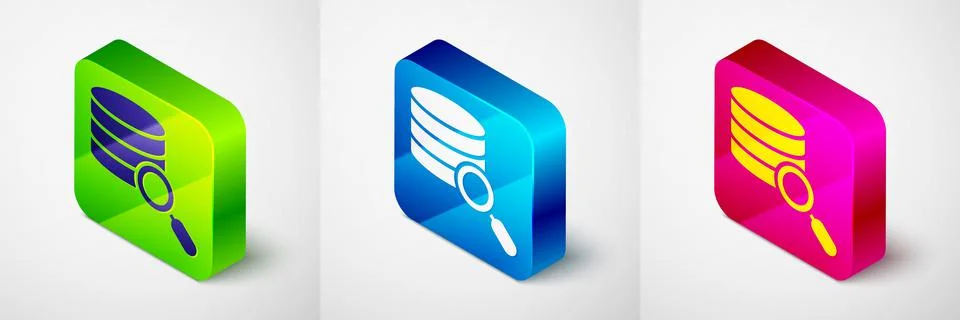 Isometric Server, Data, Web Hosting icon isolated on grey background. Square Illustrazione stock