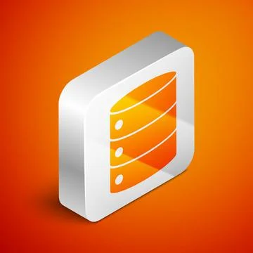 Isometric Server, Data, Web Hosting icon isolated on orange background. Silver Illustrazione stock