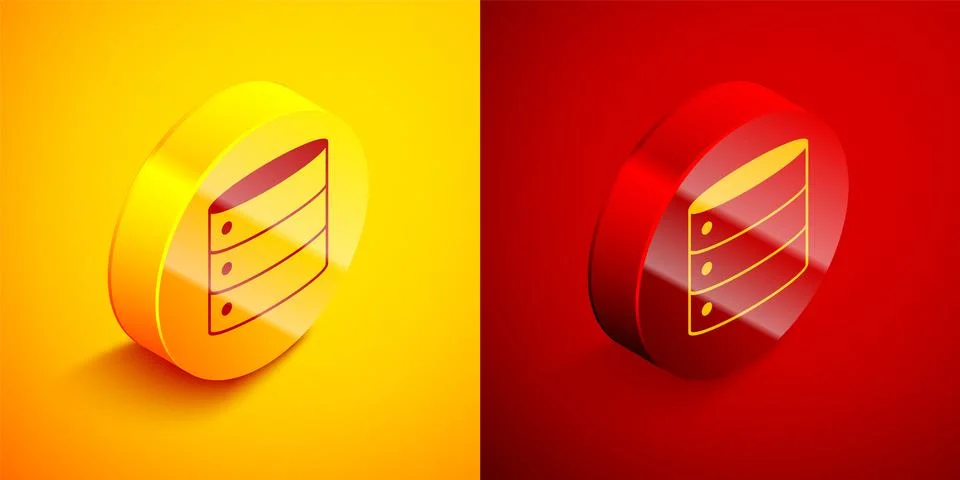 Isometric Server, Data, Web Hosting icon isolated on orange and red backgroun Stock Illustration