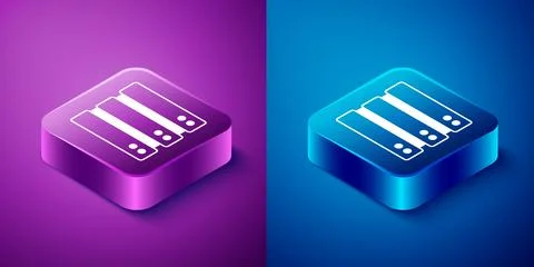 Isometric Server, Data, Web Hosting icon isolated on blue and purple background Illustrazione stock