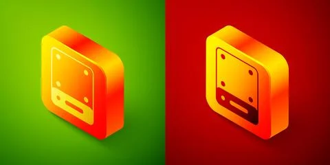 Isometric Server, Data, Web Hosting icon isolated on green and red backgrou.. Stock Illustration