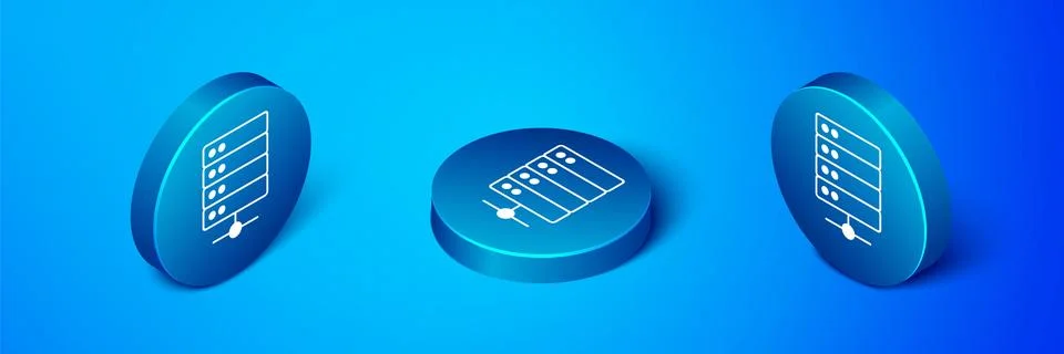 Isometric Server, Data, Web Hosting icon isolated on blue background. Blue .. Stock Illustration