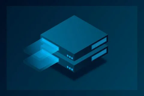 Isometric Server, Digital space, Data storage, Data center, Big Date, Wab ban Illustrazione stock