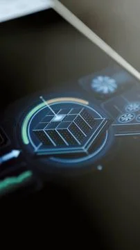 Isometric server facility framed by circular efficiency meter Stock Photos