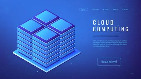 Isometric server farm cloud computing concept. 스톡 일러스트