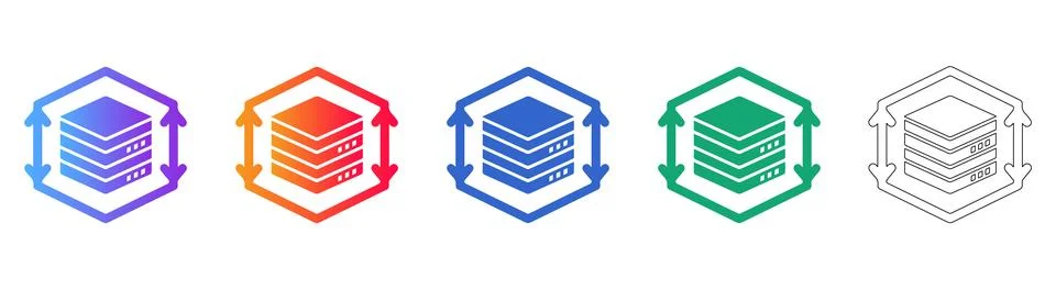 Isometric Server Rack Icons with Scaling Arrows 库存插图