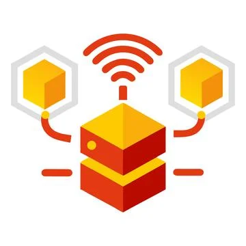 Isometric server rack illustration showing wireless connectivity for data Stock Illustration