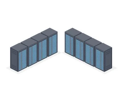 Isometric Server room and big data processing concept, datacenter and data ba Illustrazione stock