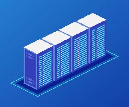 Isometric Server room and big data processing concept, datacenter and data ba 스톡 일러스트