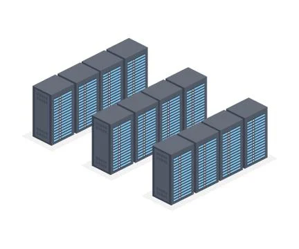 Isometric Server room and big data processing concept, datacenter and data ba Stock Illustration