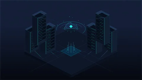 Isometric server room with cloud storage and secure network animation Stock Footage 347204864
