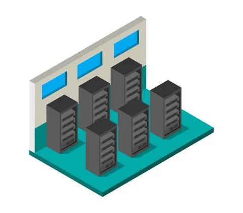 Isometric server room in vector on white background Illustrazione stock