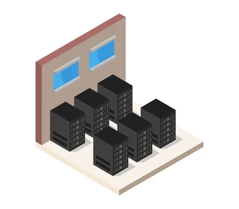 Isometric server room in vector on white background Stockillustratie