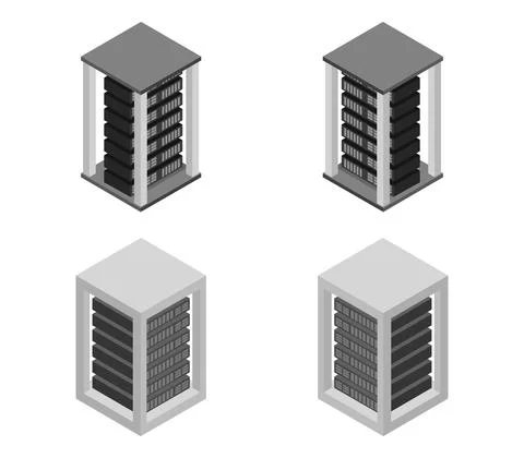 Isometric server room in vector on white background 스톡 일러스트