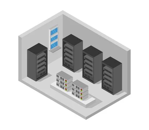 Isometric server room in vector on white background イラスト素材