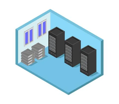 Isometric server room in vector on white background Stock Illustration