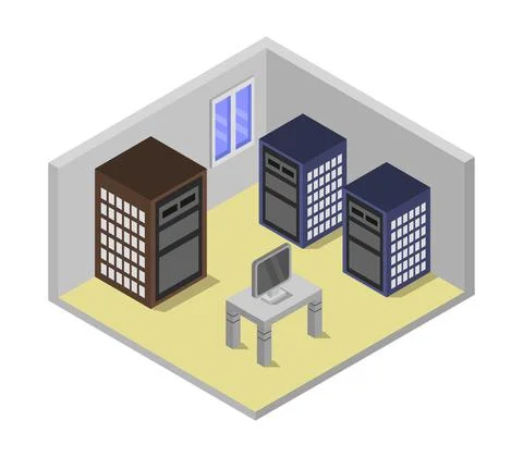 Isometric server room in vector on white background Illustrazione stock