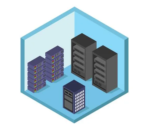 Isometric server room in vector on white background Stock Illustration