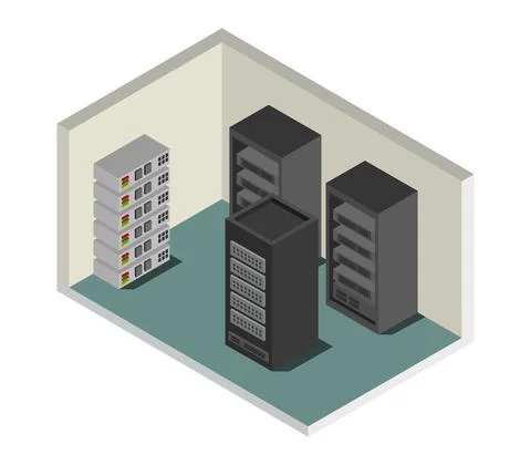 Isometric server room in vector on white background Stockillustratie