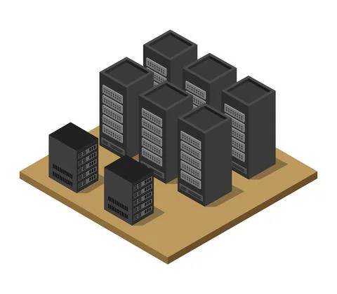 Isometric server room in vector on white background Stock Illustration