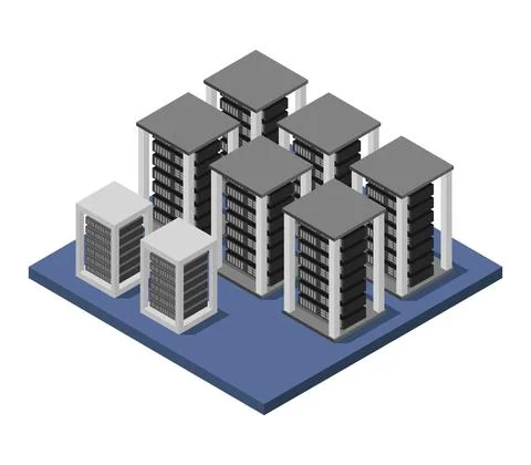 Isometric server room in vector on white background 스톡 일러스트